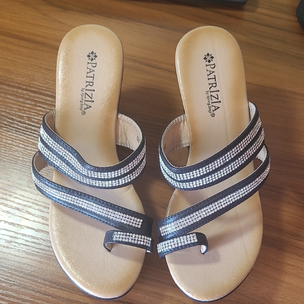 Women's Patrizia Black & Rhinestone Wedge Sandals